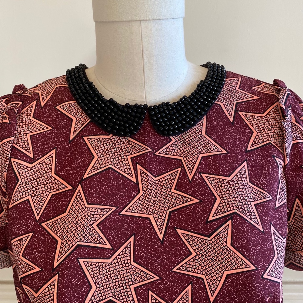 Printed Top with Beaded Collar